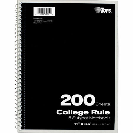 TOPS 5-Subject College-Ruled Notebooks - 200 Sheets - Wire Bound - Assorted Colors