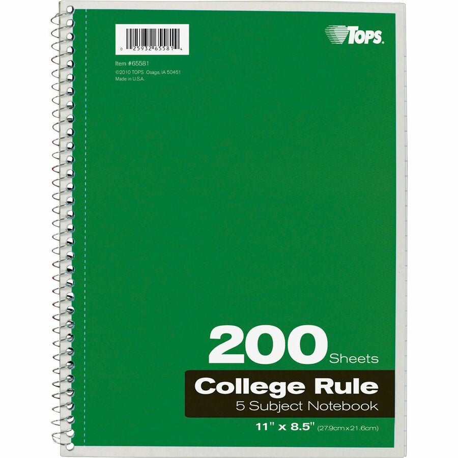 TOPS 5 - subject College - ruled Notebooks - Letter - 200 Sheets - Wire Bound - 8 1/2’’ x 11’’ Sheet Size