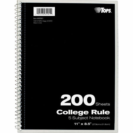 TOPS 5 - subject College - ruled Notebooks - Letter - 200 Sheets - Wire Bound - 8 1/2’’ x 11’’ Sheet Size