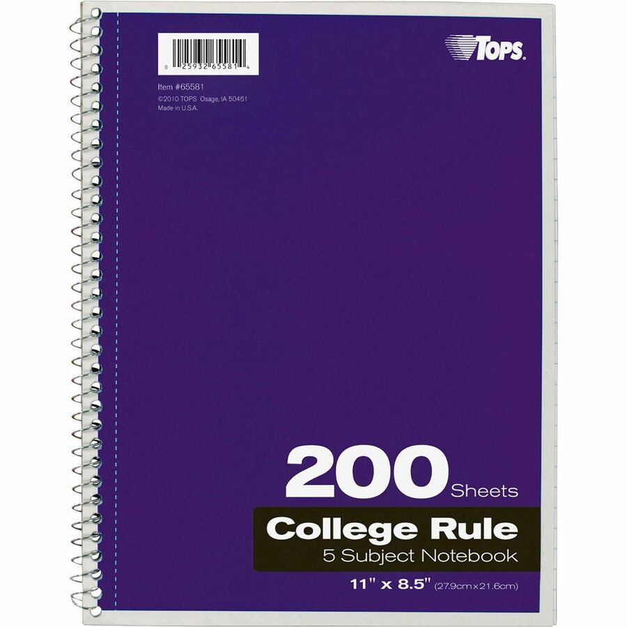 TOPS 5 - subject College - ruled Notebooks - Letter - 200 Sheets - Wire Bound - 8 1/2’’ x 11’’ Sheet Size