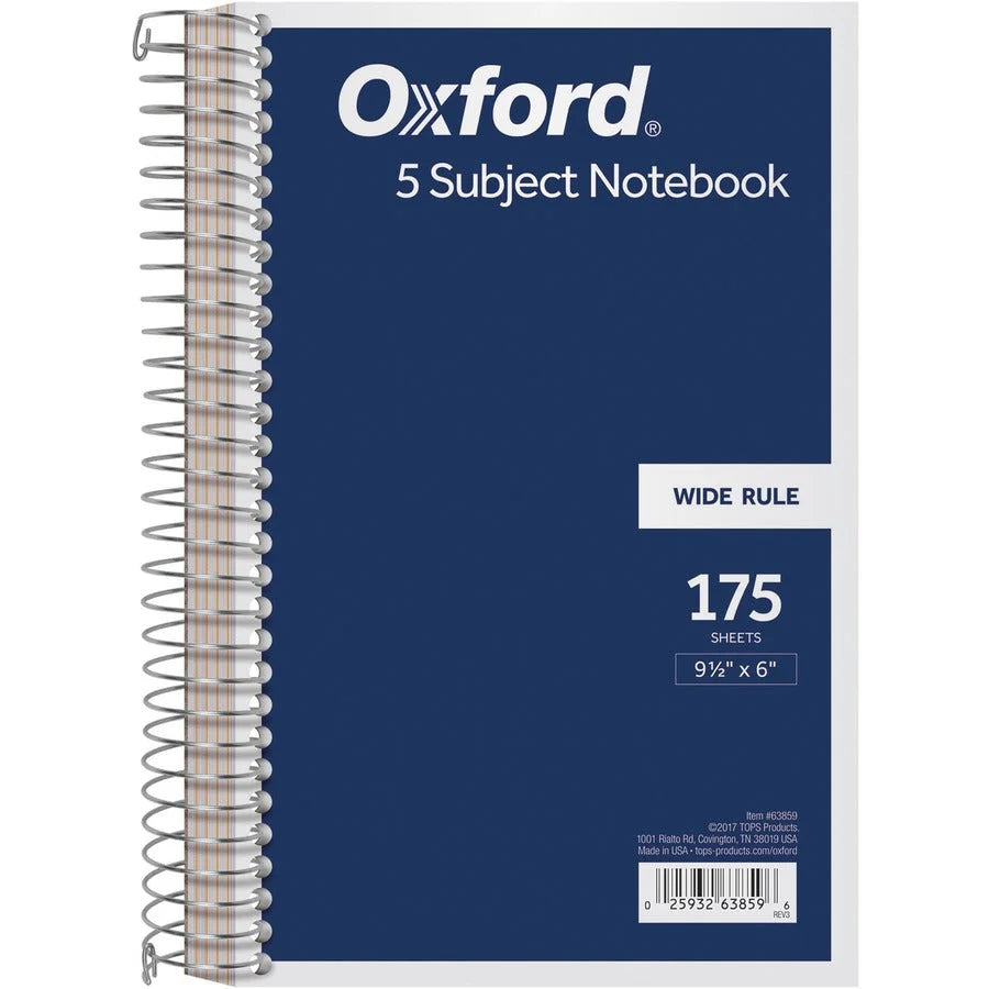 TOPS 5-Subject Wirebound Notebook: 175 Sheets 6’’ x 9 1/2’’ Navy Cover - Notebooks