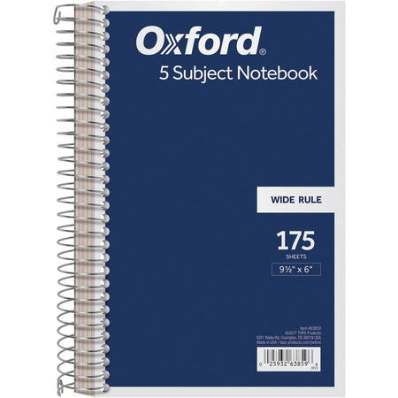 TOPS 5-Subject Wirebound Notebook: 175 Sheets 6’’ x 9 1/2’’ Navy Cover - Notebooks