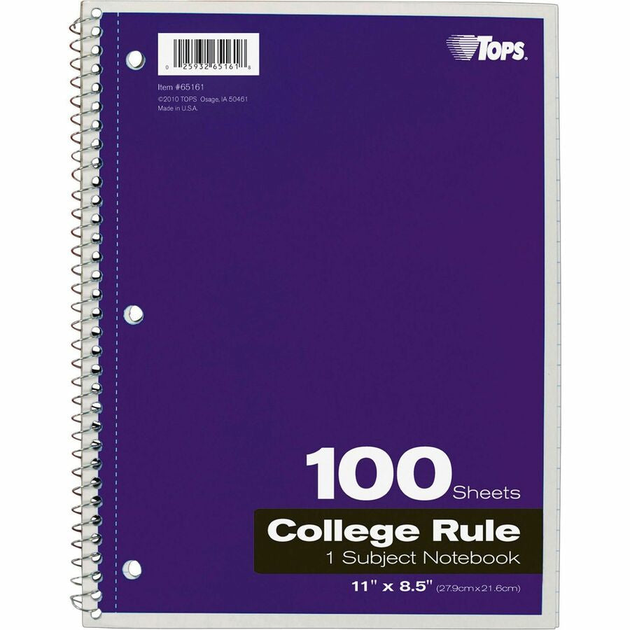 TOPS 1 - subject College - ruled Notebook - Letter - 100 Sheets - Wire Bound - 8 1/2’’ x 11’’ Sheet Size - Notebooks