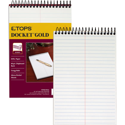 TOPS Docket Gold Spiral Steno Book - Premium 100-Sheet Stenographer Notepad - Notebooks