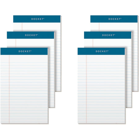 TOPS Docket Narrow Rule Writing Tablet - 50 Sheets - Jr.Legal - White Paper - 6/Pack - Letter Legal & Jr. Pads