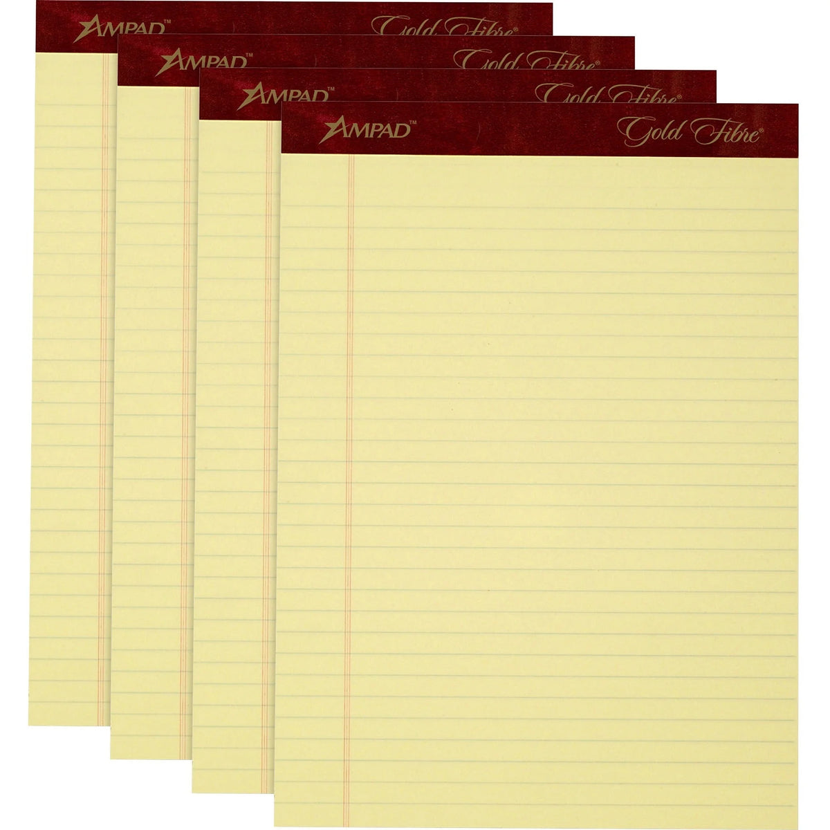 TOPS Gold Fibre Premium Rule Writing Pads - Letter Size - 50 Sheets - Yellow Paper - 4 Pack - Legal & Jr.
