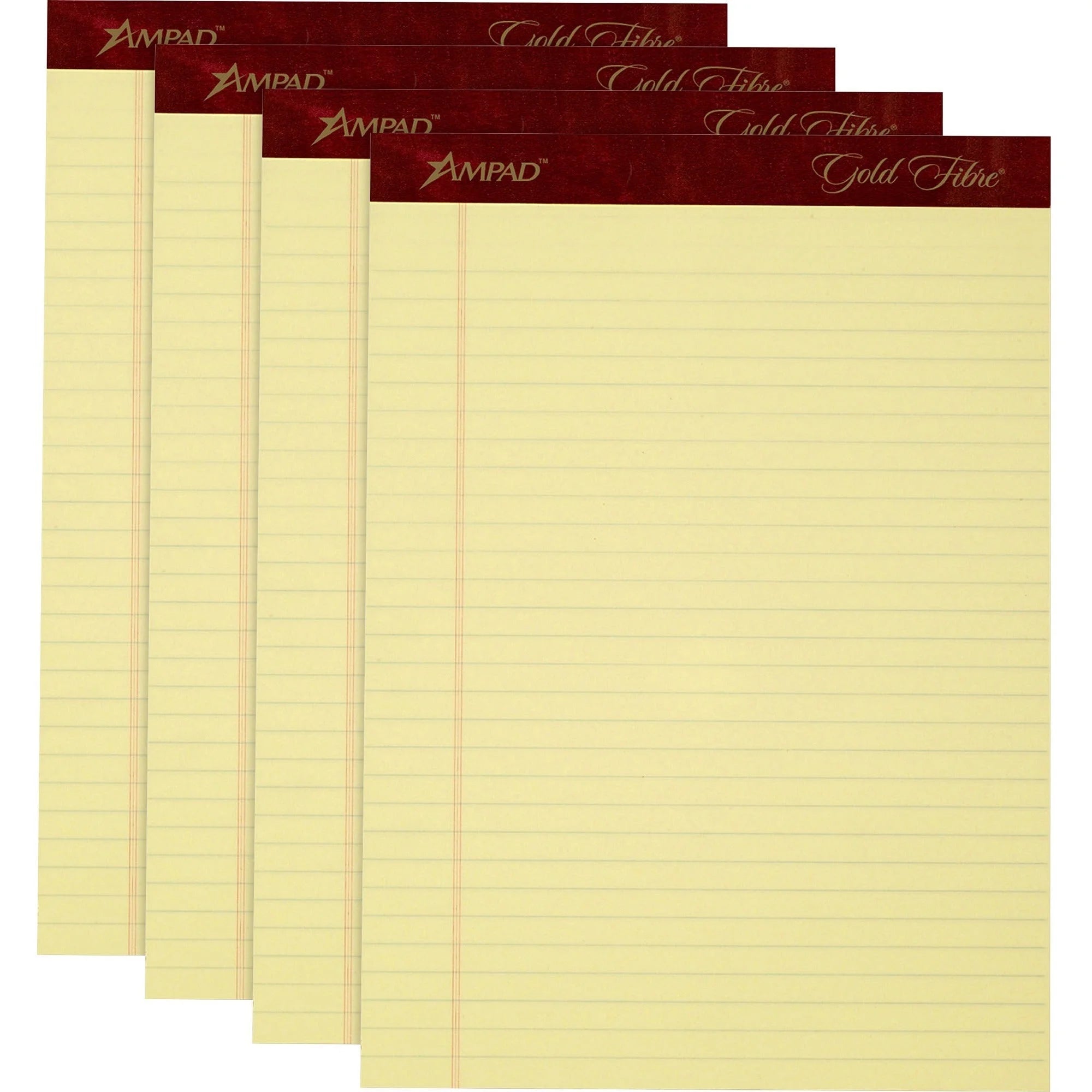 TOPS Gold Fibre Premium Rule Writing Pads - Letter Size - 50 Sheets - Yellow Paper - 4 Pack - Legal & Jr.