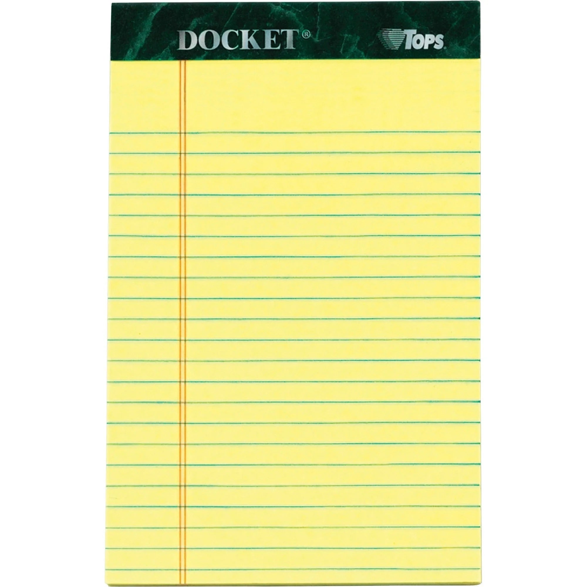 TOPS Jr. Legal Rule Docket Writing Pads - 50 Sheets - 5’’ x 8’’ - Canary Paper - Hard Cover - 12/Pack - Letter &