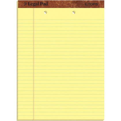 TOPS Legal Pad: 2-Hole Punched Double Stitched Canary Paper - 50 Sheets - Letter & Jr. Pads