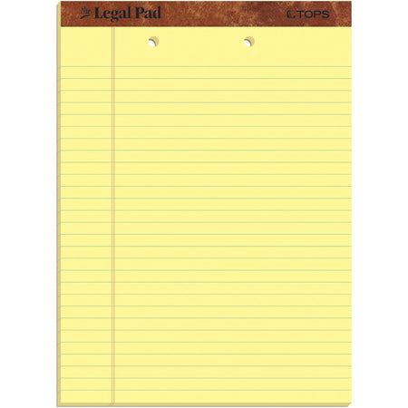 TOPS Legal Pad: 2-Hole Punched Double Stitched Canary Paper - 50 Sheets - Letter & Jr. Pads