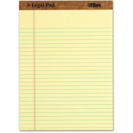 TOPS Letr-trim Legal Pads: 50 Sheets Double Stitched 0.34’’ Ruled - Canary Paper Hard Cover - 1 Dozen - Letter & Jr.
