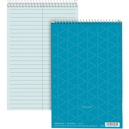 TOPS Prism Steno Books: 80-Sheet Wire Bound Gregg Ruled Margin 6’’ x 9’’ Blue Paper - 4/Pack - Notebooks