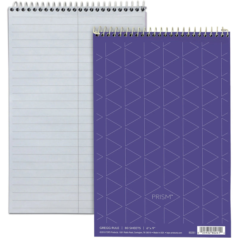 TOPS Prism Steno Books: 80 Sheets Gregg Ruled Orchid Paper - 6’’ x 9’’ - Wire Bound - Notebooks