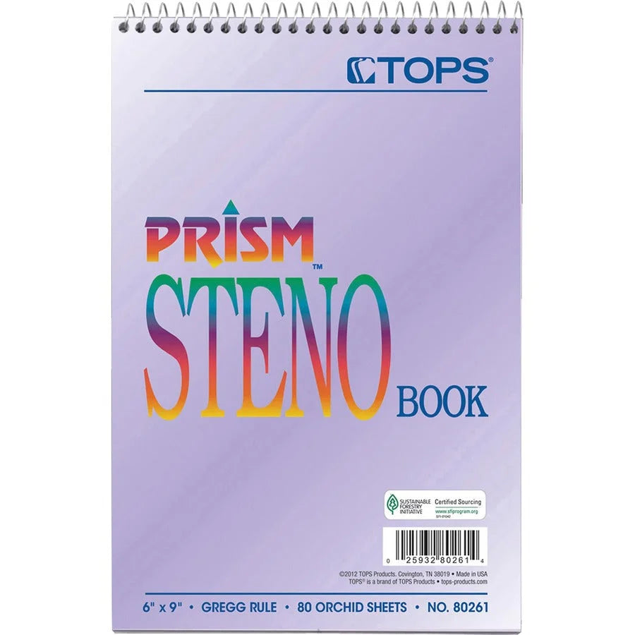 TOPS Prism Steno Books: 80 Sheets Gregg Ruled Orchid Paper - 6’’ x 9’’ - Wire Bound - Notebooks