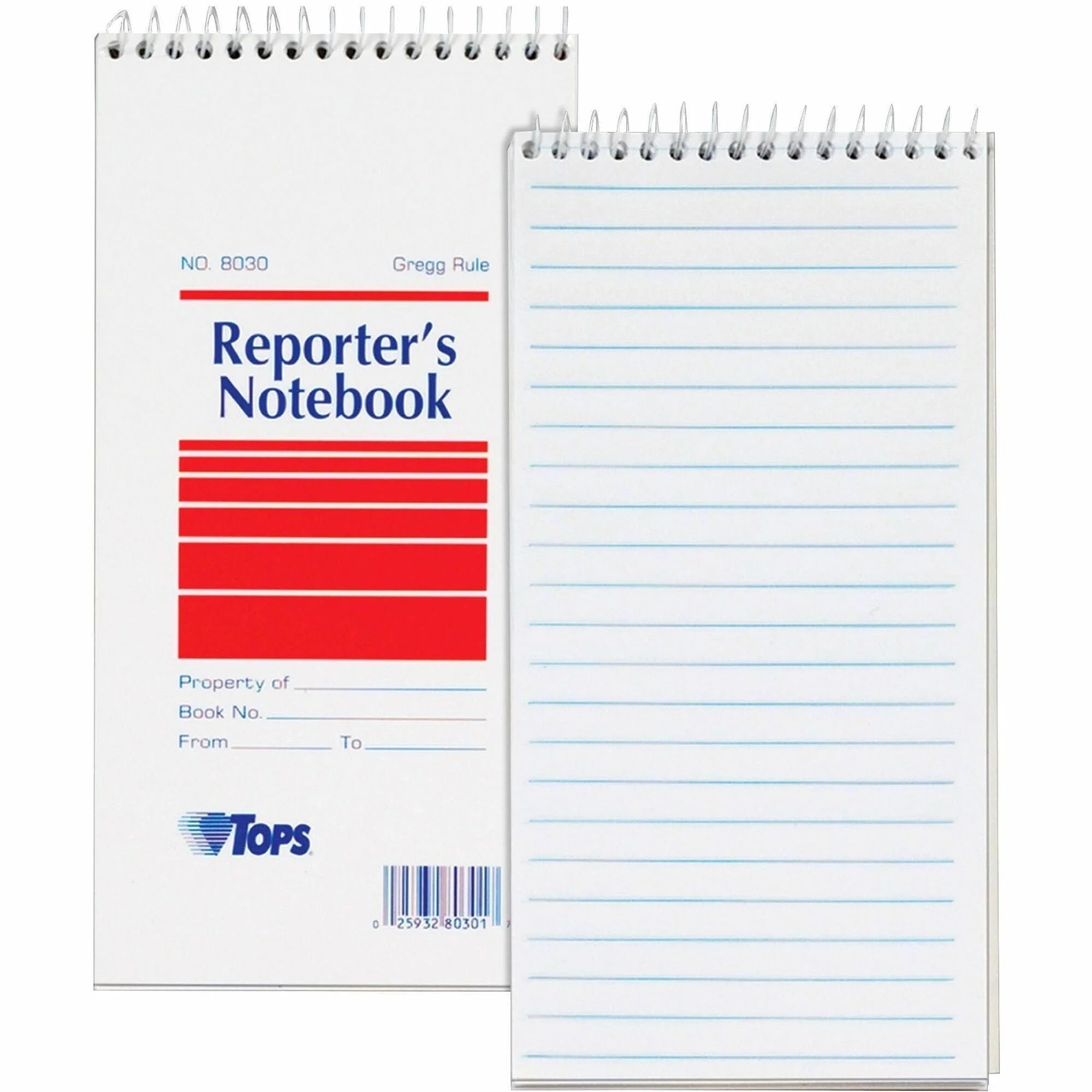 TOPS Reporter’s Notebooks: 70-Sheet Spiral Gregg Ruled Margin 4’’ x 8’’ White Paper - 12 Pack - Notebooks