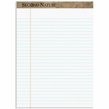 TOPS Second Nature Legal Rule Recycled Writing Pad - 50 Sheets - White Paper - Letter & Jr. Pads