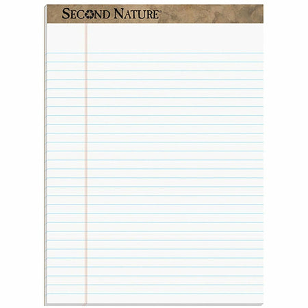 TOPS Second Nature Legal Rule Recycled Writing Pad - 50 Sheets - White Paper - Letter & Jr. Pads