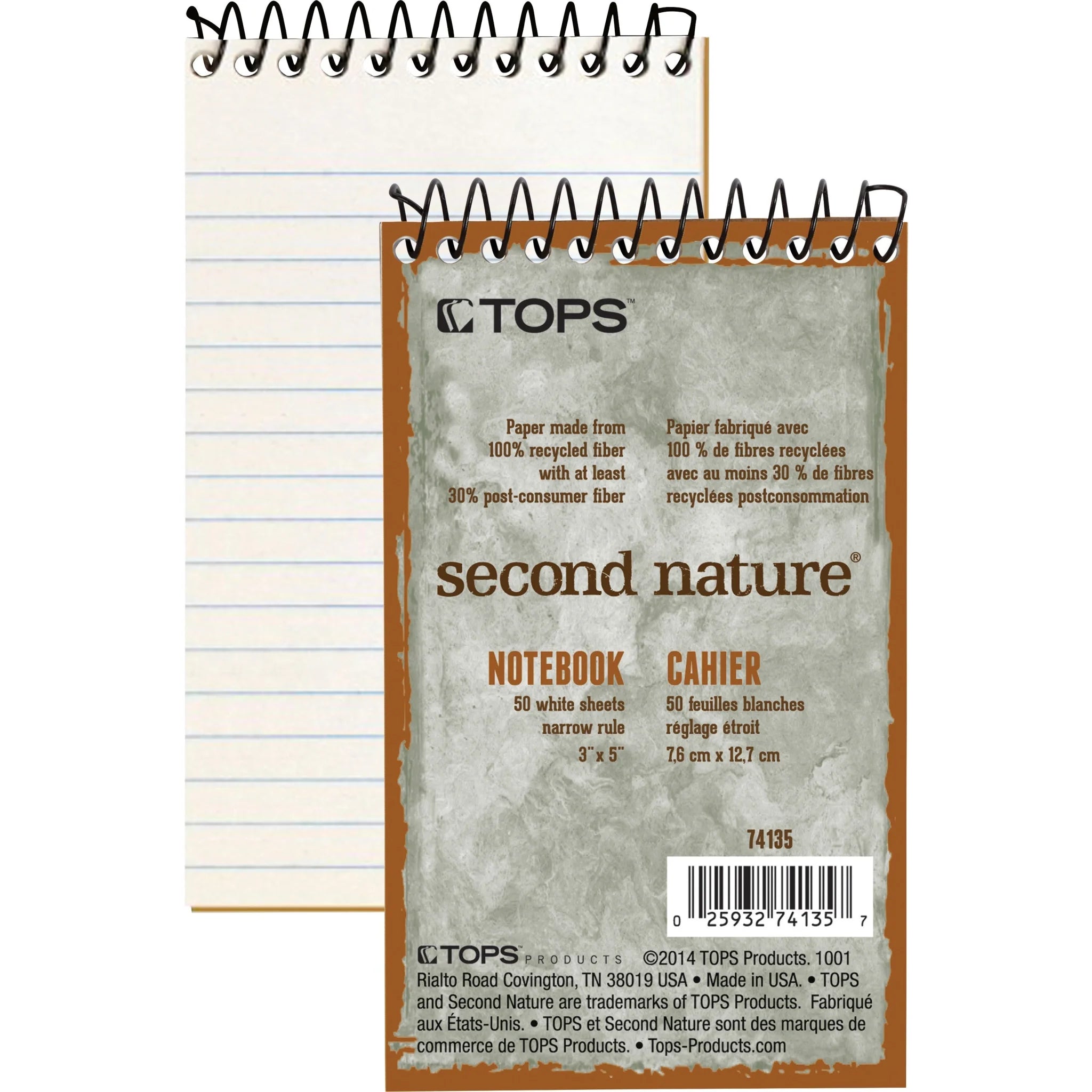 TOPS Second Nature Narrow Ruled Notebooks - Eco-Friendly Spiral Notebook