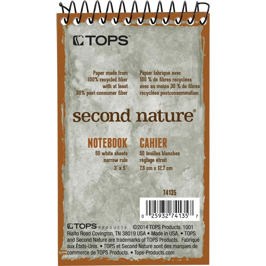 TOPS Second Nature Narrow Ruled Notebooks - Eco-Friendly Spiral Notebook