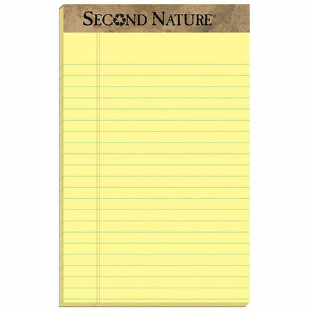 TOPS Second Nature Recycled Jr Legal Writing Pad - Eco-Friendly 5’’ x 8’’ Canary Paper - 1 Dozen - Letter & Jr. Pads