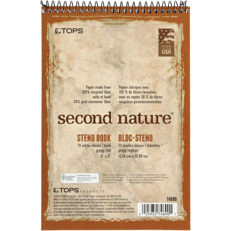 TOPS Second Nature Spiral Steno Notebook - Eco-Friendly 70-Sheet Pack - Notebooks
