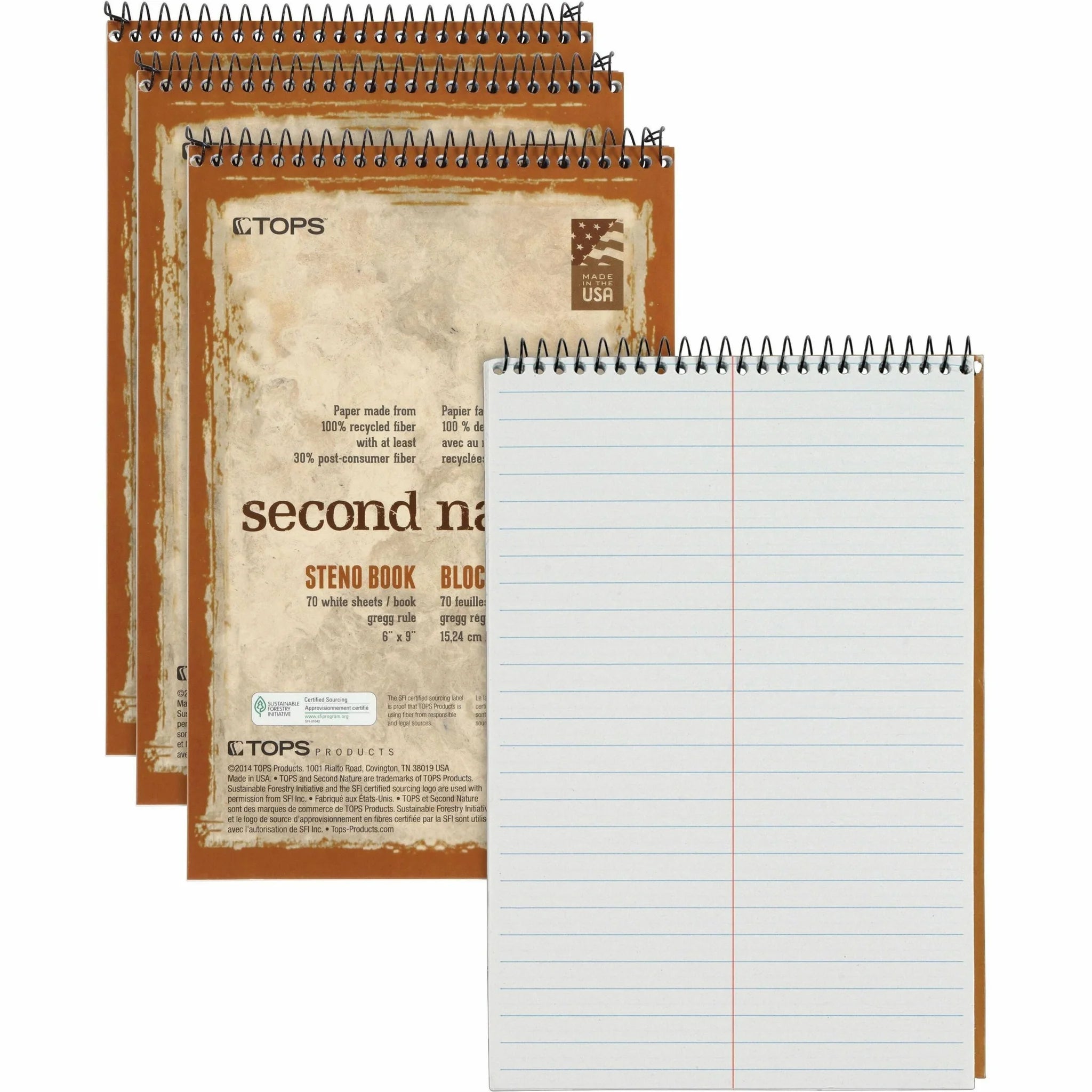 TOPS Second Nature Spiral Steno Notebook - Eco-Friendly 70-Sheet Pack - Notebooks