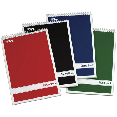 TOPS Steno Book - Gregg-Ruled Wire Bound - 80 Sheets - 6’’ x 9’’ - Green Tint Paper - Durable Cover - 4/Pack - Notebooks
