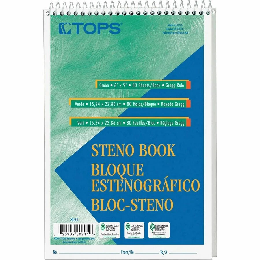 TOPS Steno Books: 80 Sheets Wire Bound Gregg Ruled Margin - Notebooks