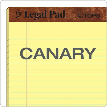 TOPS The Legal Pad Writing - Jr. Size - Canary Paper - 50 Sheets - Letter & Pads