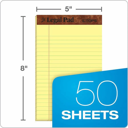 TOPS The Legal Pad Writing - Jr. Size - Canary Paper - 50 Sheets - Letter & Pads
