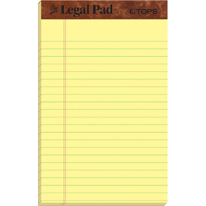 TOPS The Legal Pad Writing - Jr. Size - Canary Paper - 50 Sheets - Letter & Pads