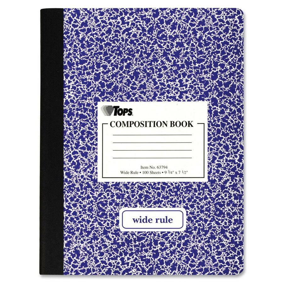 TOPS Wide Ruled Composition Books - 100 Sheets - 200 Pages - Sewn - Front Ruling - Red Margin - Notebooks