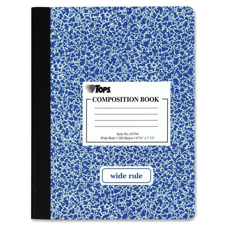 TOPS Wide Ruled Composition Books - 100 Sheets - 200 Pages - Sewn - Front Ruling - Red Margin - Notebooks