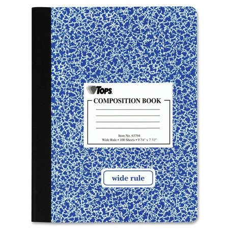 TOPS Wide Ruled Composition Books - 100 Sheets - 200 Pages - Sewn - Front Ruling - Red Margin - Notebooks
