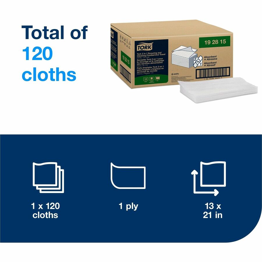 TORK 2 in 1 Scouring and Cleaning Foodservice Towel White, Absorbent, 1 x 120 Sheets - Alternate-Image1