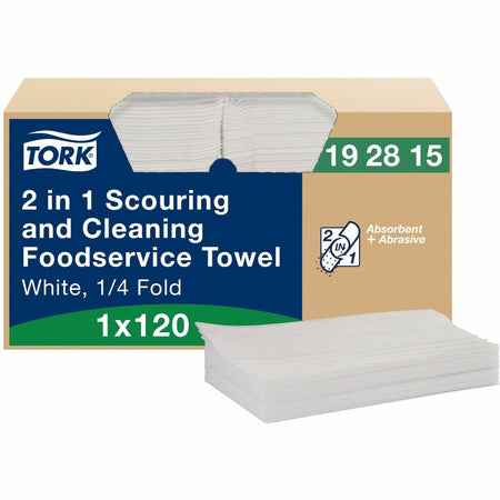 TORK 2 in 1 Scouring and Cleaning Foodservice Towel White, Absorbent, 1 x 120 Sheets - 2000
