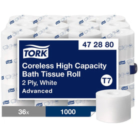 TORK Advanced Coreless Bath Tissue: 2-Ply 1000 Sheets White - 36/Carton - Bathroom Tissue