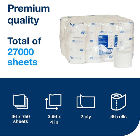 TORK Coreless High-Capacity Toilet Paper: 2-Ply 750 Sheets White - Bathroom Tissue