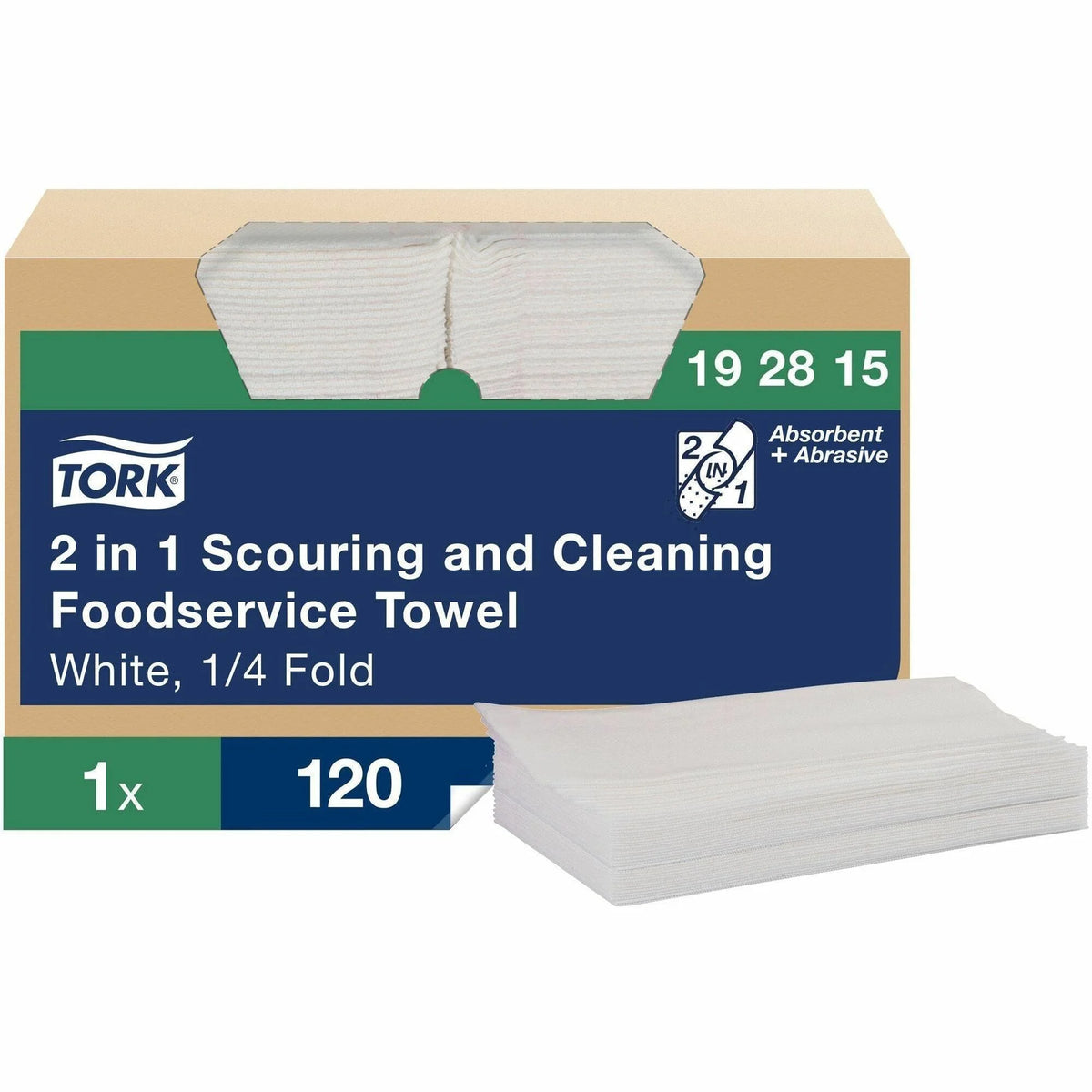 Tork Foodservice Towels: 2-in-1 Scouring/Cleaning - 1 Ply - 120/Carton - Sponges Cleaning Pads & Wipers