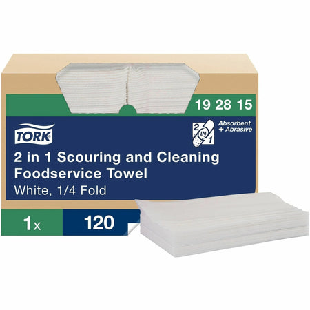Tork Foodservice Towels: 2-in-1 Scouring/Cleaning - 1 Ply - 120/Carton - Sponges Cleaning Pads & Wipers