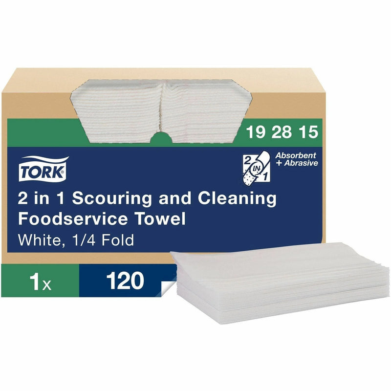 Tork Foodservice Towels: 2-in-1 Scouring/Cleaning - 1 Ply - 120/Carton - Sponges Cleaning Pads & Wipers