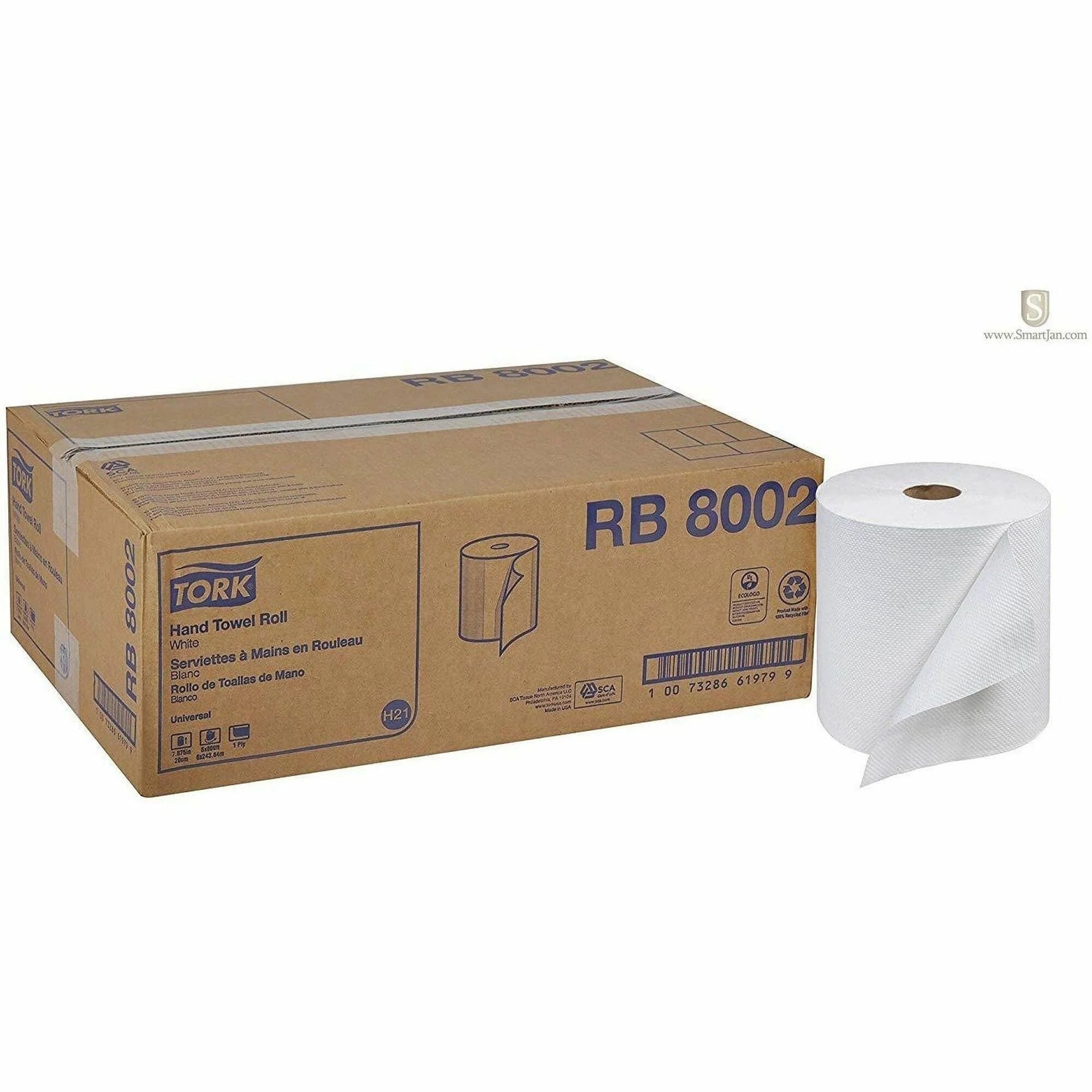 TORK Hand Towel Roll: White 1 Ply 7.80’’ Diameter - Fiber - 6/Carton - Paper Towels