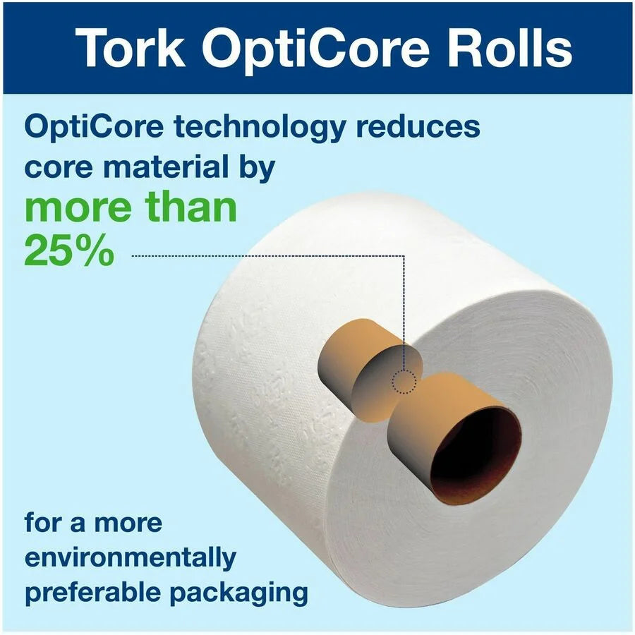 TORK Premium Bath Tissue Roll: OptiCore 2-Ply 800 Sheets - White Paper - Bathroom