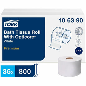 TORK Premium Bath Tissue Roll: OptiCore 2-Ply 800 Sheets - White Paper - Bathroom