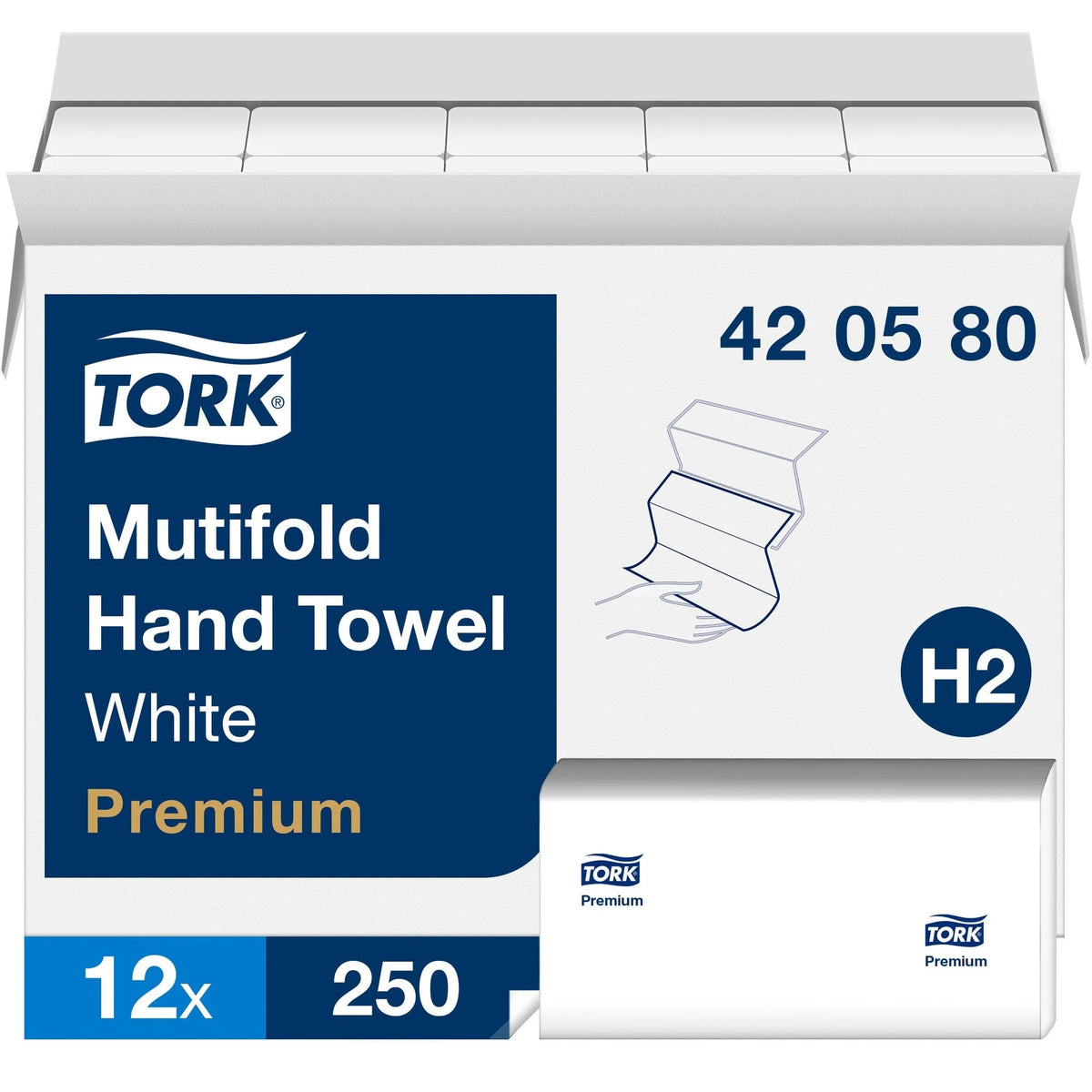 TORK Premium Multifold Hand Towel: 1 Ply White 250/Pack - Paper Towels