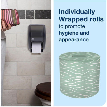 TORK Toilet Paper Roll White T24 - 2 Ply - 4’’ Width x 156.25 ft Length - 500 Sheets/Roll - 4.40’’ Diameter - Bathroom