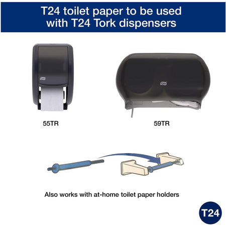 TORK Toilet Paper Roll White T24 - 2 Ply - 4’’ Width x 156.25 ft Length - 500 Sheets/Roll - 4.40’’ Diameter - Bathroom
