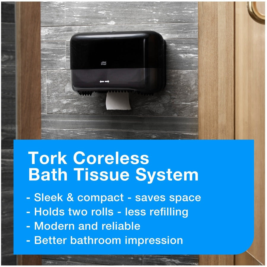 TORK Twin Bath Tissue Roll Dispenser Black T7 - Coreless - 8.2’’ Height x 14.2’’ Width 5.1’’ Depth - Plastic - Bathroom