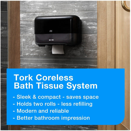 TORK Twin Bath Tissue Roll Dispenser Black T7 - Coreless - 8.2’’ Height x 14.2’’ Width 5.1’’ Depth - Plastic - Bathroom
