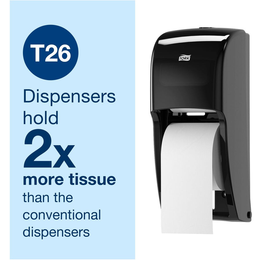 TORK Twin Toilet Paper Roll Dispenser Black T26 - 14.2’’ Height x 6.3’’ Width 6.5’’ Depth - Plastic - Bathroom Tissue